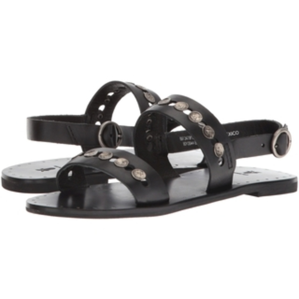 Black Leather Studded Sandals FRYE